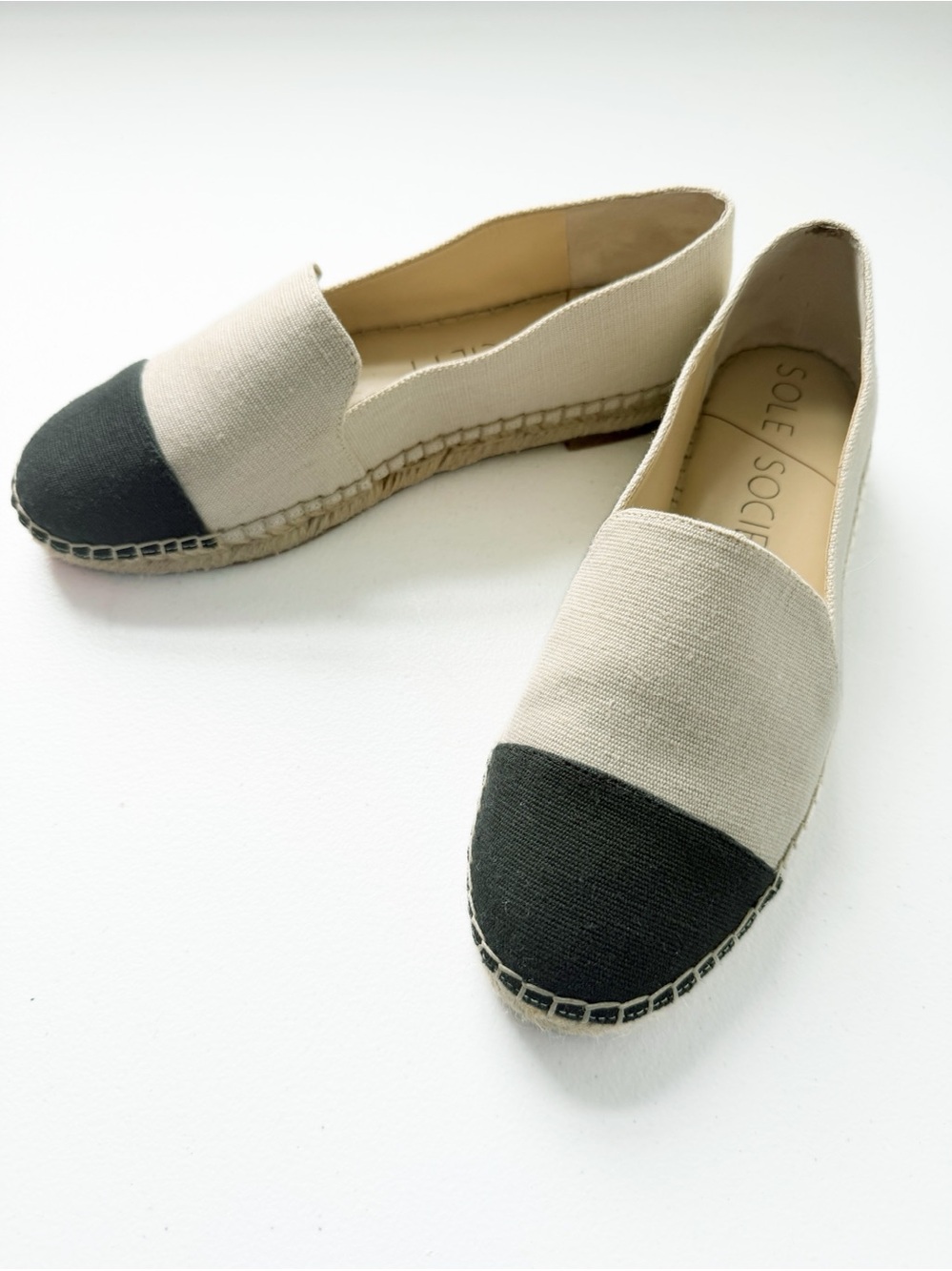 Sole Society Samyrah Espadrille Slip On Flats 
Oatmeal Black Size 8